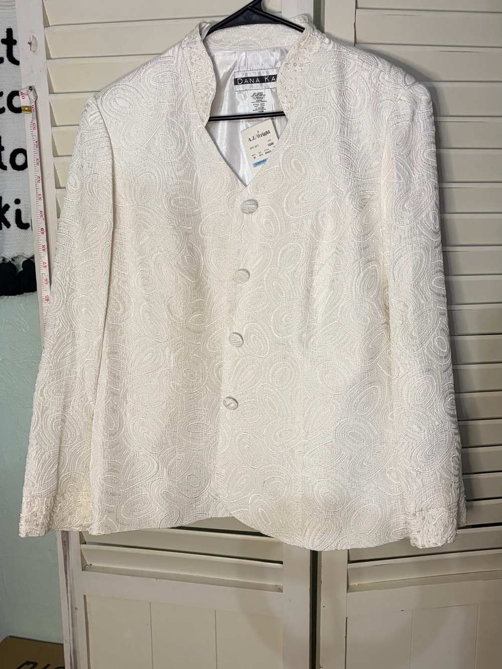 Dana Kay Ivory Embroidered Button-Front Blazer